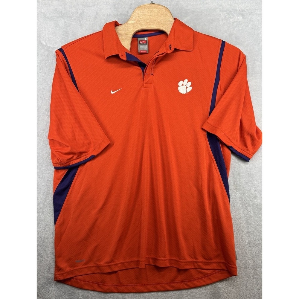 Nike Clemson Polo Shirt Tigers Oange Fit Dry Team Vintage Men's Size L